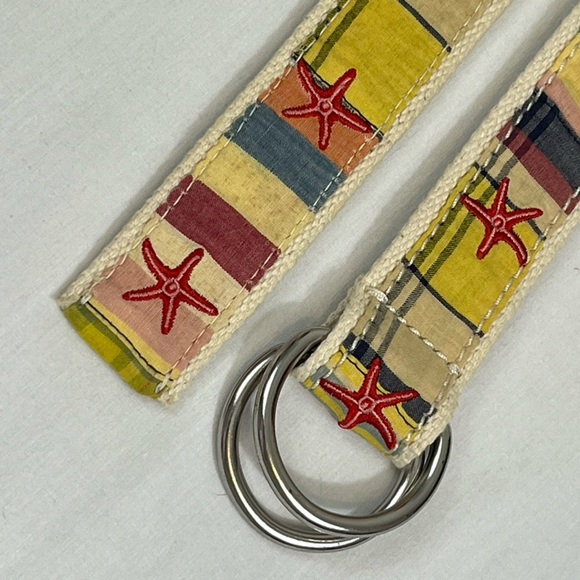 J Crew Starfish D-Ring Belt Plaid Woven Embroidered Cotton Webbing - Picture 4 of 9